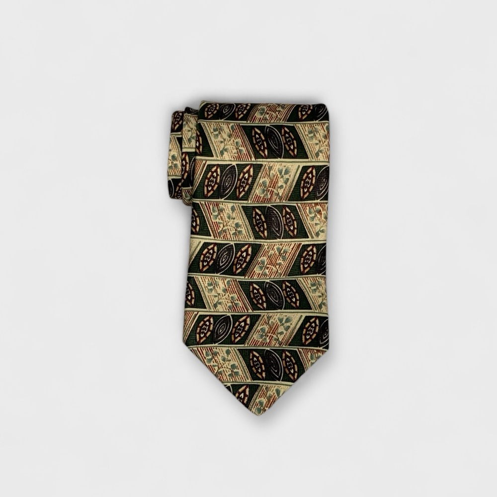 Vintage 70’s Monsieur Pierre Geometric Print Tie in Tan / Green